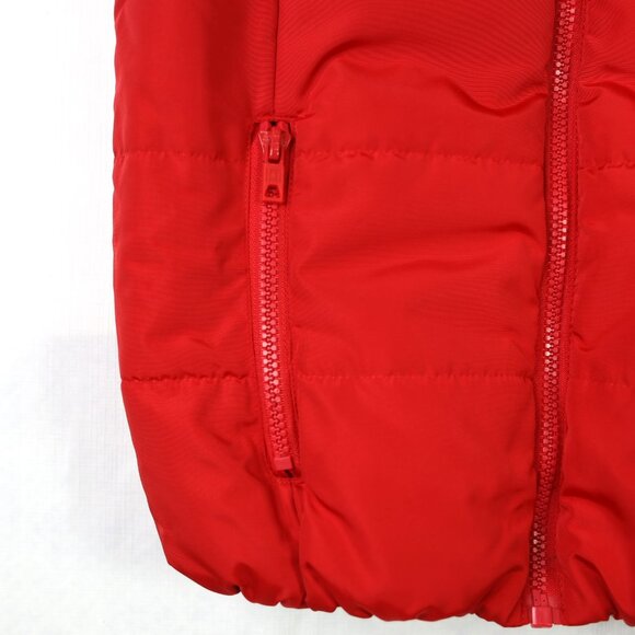 Liz Claiborne Red Quilted Puffer Vest Size L Large Fur Trim Hood Zipper - Picture 10 of 12